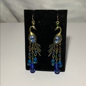 🌹blue crystal peacock earrings beaded